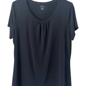 Worthington Black Relaxed Blouse Gathered Short Sleeve Size XL